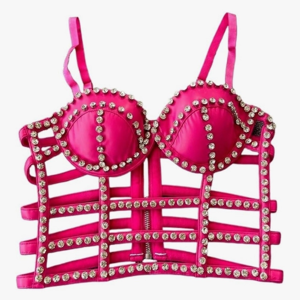Sexy Designer PU Leather Rhinestone Women's Strappy Crop Top Camisole
NWOT